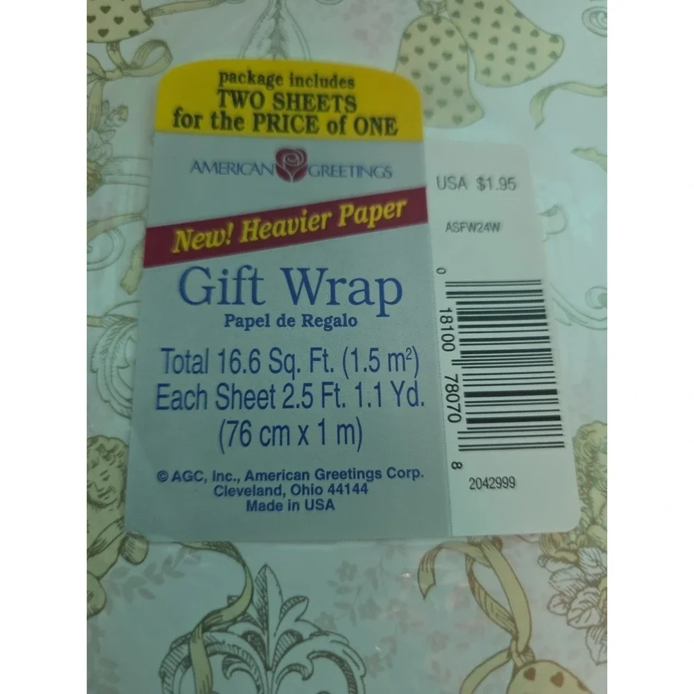 Vintage american greetings gift wrap angels wedding bells two sheets sealed